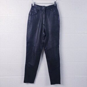 Vintage Wilson's Leather Black Leather Straight Leg Pants Pleated Women's Size 4